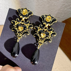 Pre Order: Black + Gold Palace Drop Earrings