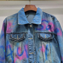 Graffiti on Denim Cropped Jacket