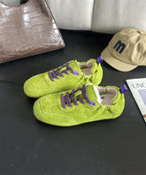 Boutique Green Lace Up Splicing Suede Flat Feet Shoes