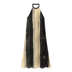 Striped Halter Neck Vintage Loose Maxi Dress