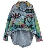 Graffiti on Denim Long Back Jacket