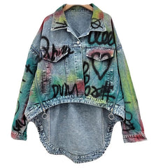 Graffiti on Denim Long Back Jacket