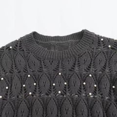 Round Neck Nail Bead Long Sleeved Sweater