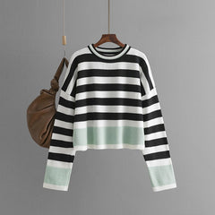 Casual Striped Long Sleeved Round Neck Knitted Sweater