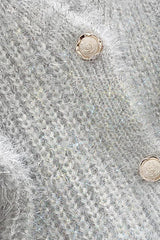 Silver Thread V-Neck Oversized Knitted Cardigan