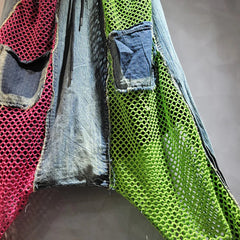 Patchwork Contrast Color Burrs Denim Pockets Top + Elastic Waist Pants