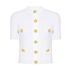 Knitted Short Sleeve Round Neck Woolen Top