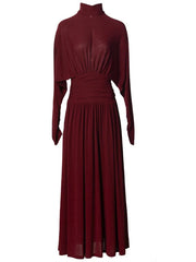 Turtleneck Waist Wrap Batwing Sleeve Maxi Dress
