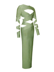 Cross Hollow Out Back Split Bandage Long Dress