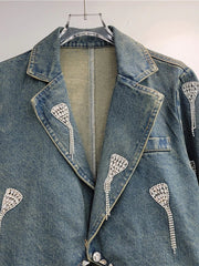 Embroidered Diamond Tassel Short Denim Jacket