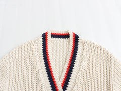 Knit V-Neck Pocket Color Block Cardigan
