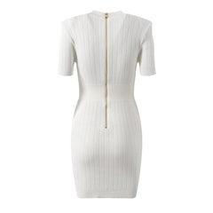 Metal Buckle V-Neck Slim Fit Solid Knit Dress