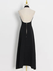 Halter Neck Sleeveless Irregular Top + Pleated Skirt Set