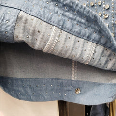 Diamond Beading Long Sleeve Loose Denim Jacket