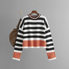 Casual Striped Long Sleeved Round Neck Knitted Sweater
