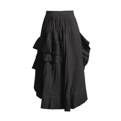 Solid Pleated Ruffled Edge High Waist Skirt