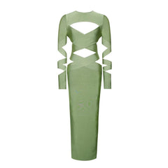 Cross Hollow Out Back Split Bandage Long Dress
