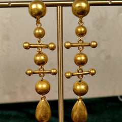 Retro Beads Silver Needle Earrings