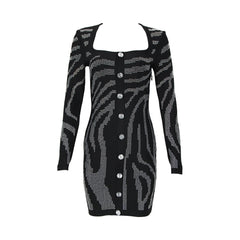 Pre Order: Beaded Rhinestone Long Sleeve Bandage Black Dress