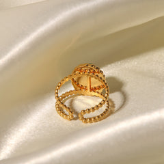 Vintage Gold-Plated Oval Rhinestone Adjustable Ring
