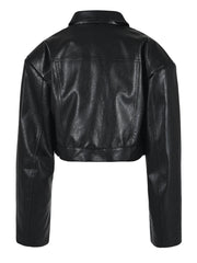 Solid Cropped PU Leather Jacket