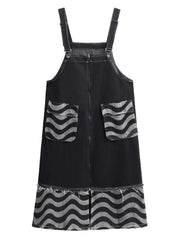 Pre Order: Big Pocket Burr Denim Strap Square Neck Dress