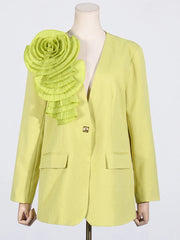 V-Neck Splicing 3D Flower Blazer