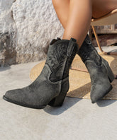 Black Chunky Splicing Pointed Toe Cowgirl Boots
