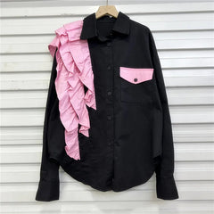 Retro Asymmetric Ruffle Loose Casual Shirt