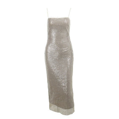 Silver Sequin Back Slit Slim Dress