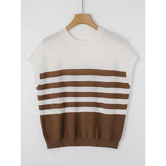 Striped Knitted Round Neck Short Sleeve Loose Top