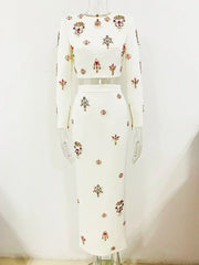 Flower Diamond Inlaid Short Top + Midi Skirt Set