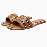 Rivet Strappy Square Toe Flat Sandals