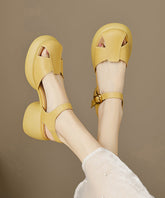 Boutique Splicing Chunky Sandals Yellow Sheepskin Buckle Strap