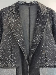 Diamond Studded Washed Black Denim Jacket