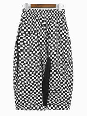 Pre Order: Black Plaid High Elastic Waist Wide Leg Pants