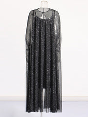 Diamond Mesh Cloak + Black Satin Dress Set