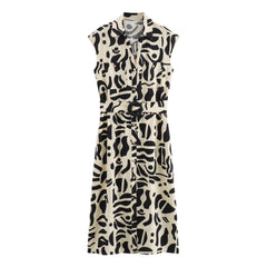 Pre Order: Belted Print Midi Shirt Dress