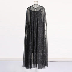 Diamond Mesh Cloak + Black Satin Dress Set