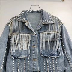 Rivet Diamond Tassel Denim Jacket