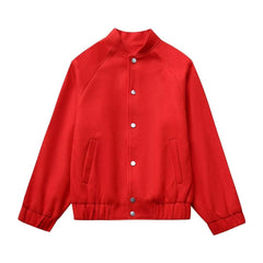 Red Woolen Baseball Jacket