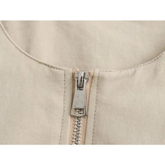 Solid Round Neck Zip Up Jacket