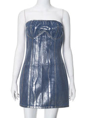 Solid Strapless Bodycon Denim Dress