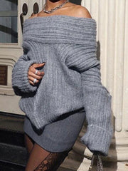 Off Shoulder Knitted Pullover Sweater