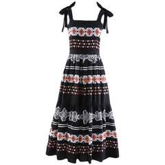 Retro Bow Strap Waist Cinched Pleated Dress