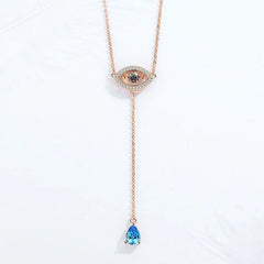 925 Sterling Silver Water Drop Zircon Pendant Eye Necklace