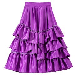 Multilayer Ruffled Bouncy Satin Midi Skirt