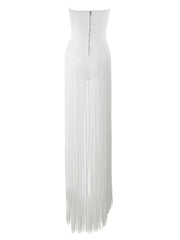 Solid Tassel Patchwork Strapless Dress