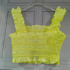 Yellow Pleated Cropped Top + A-Line Pleated Skirt Set