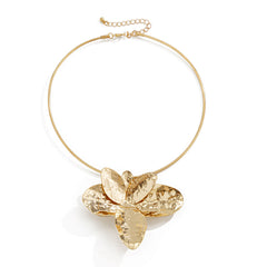 Irregular Metallic Petal Collarbone Necklace + Petal Earrings